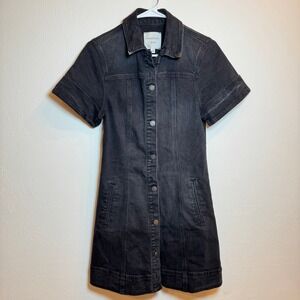 Habitual XS Black Denim Button Down Short Sleeve Mini‎ Dress